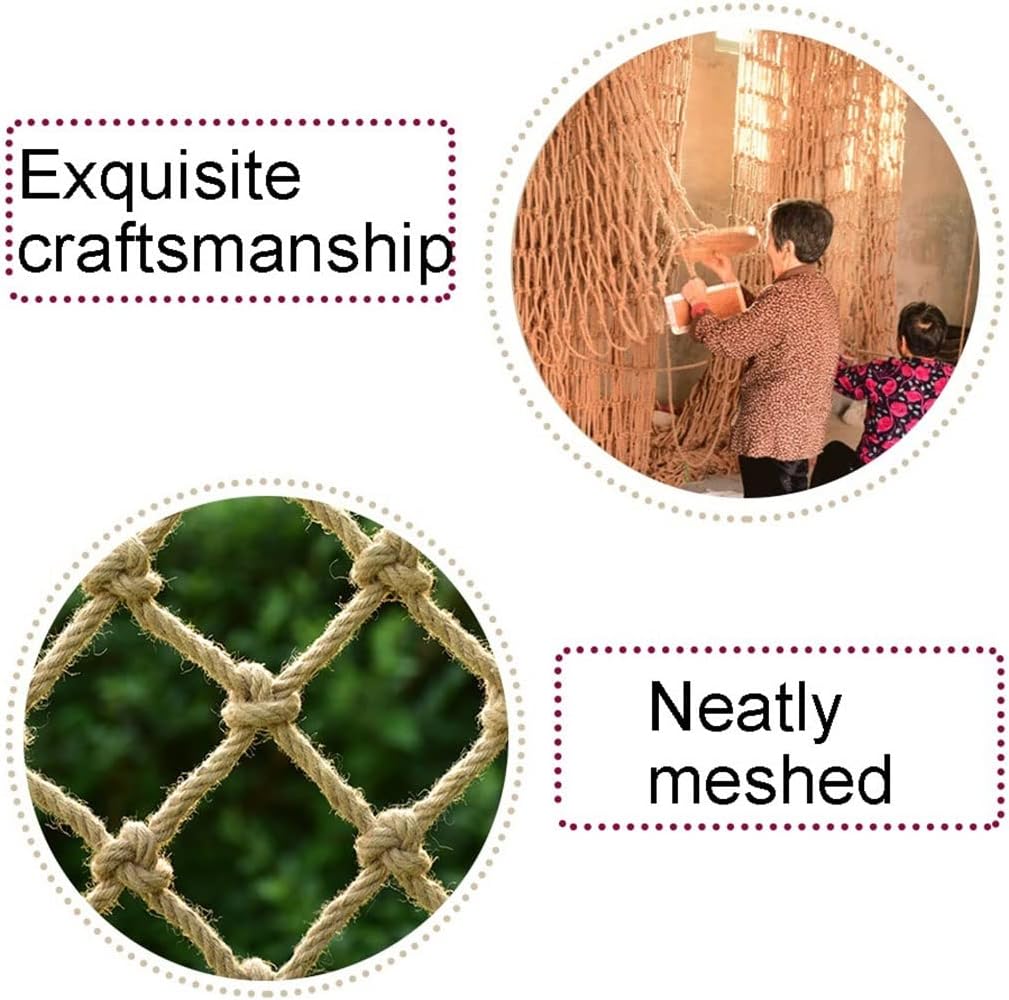 Hand Woven Hemp Rope Cat Fence Net - 8mm Diameter, 3.15in Mesh, Decorative Ceiling & Shed Partition Safety Net for Cats, Durable Hanging Pet Barrier