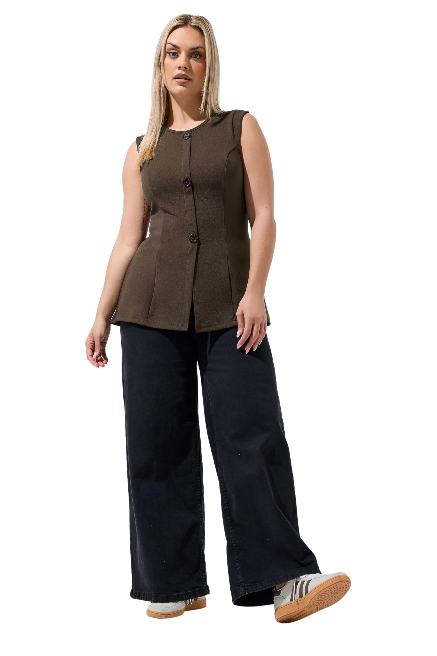 Yours Women's Chocolate Limited Collection Curve Brown Seam Detail Waistcoat - Plus Size Curve