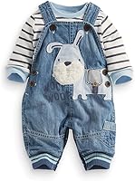 LvYinLi Baby Boy Striped Long Sleeve T-Shirt & Denim Overalls Romper Jumpsuit Set - Cute Toddler Outfits 3-24 Months