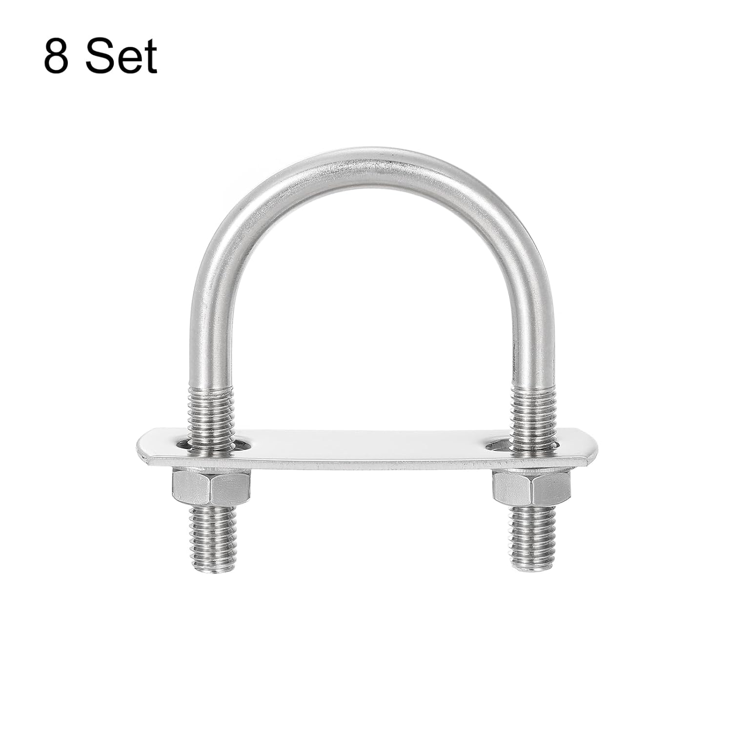 uxcell Round U-Bolts, 8 Sets 40mm(1.57") Inner Width 65mm Length M8 304 Stainless Steel U Clamp Bolt with Nuts and Plates, for Boat Trailer