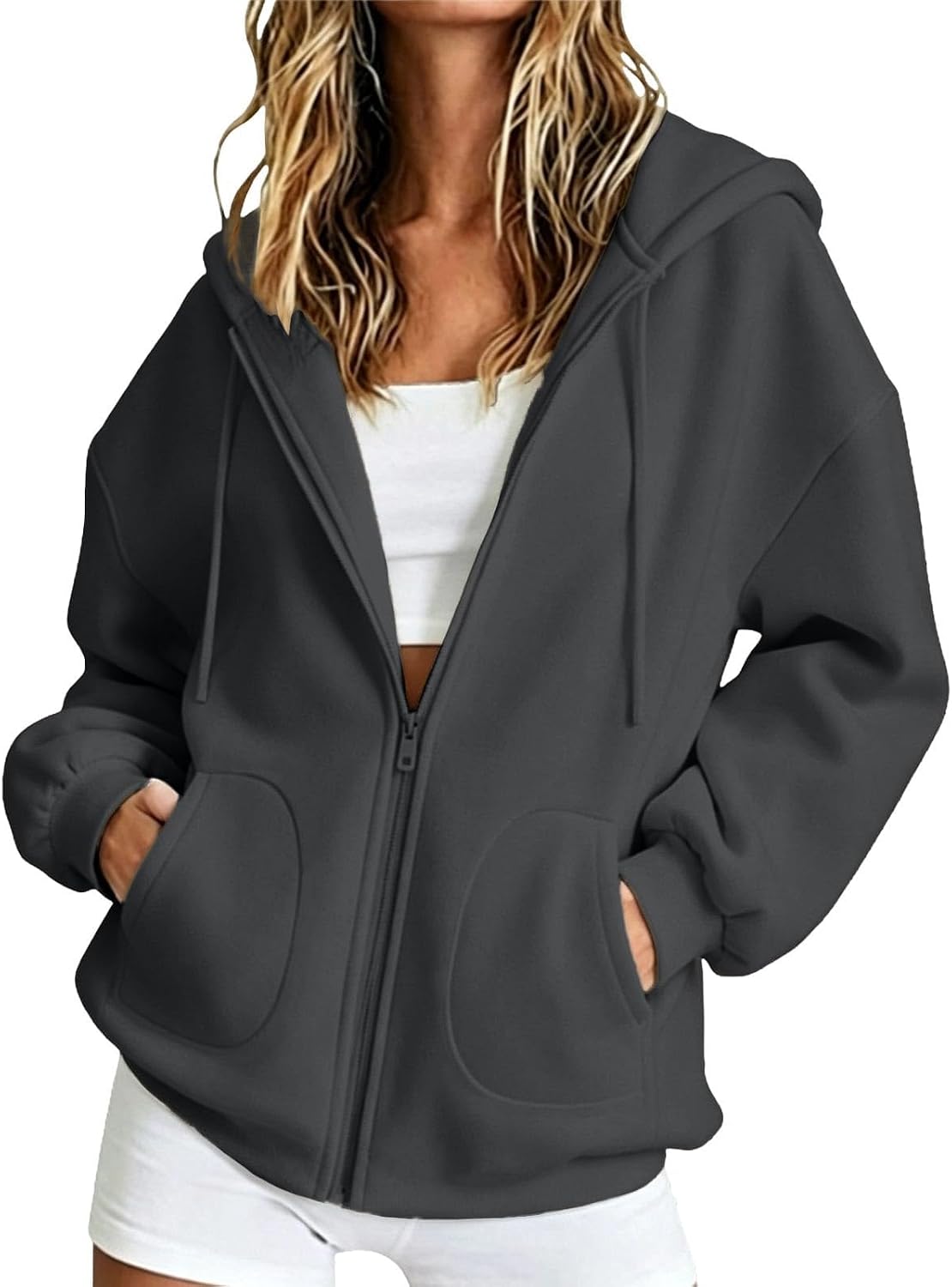 Womens Zip Up Hoodies Long Sleeve Fit Hooded Sweatshirts Fleece Lined 2026 Casual Lightweight Jacket with Pocket
