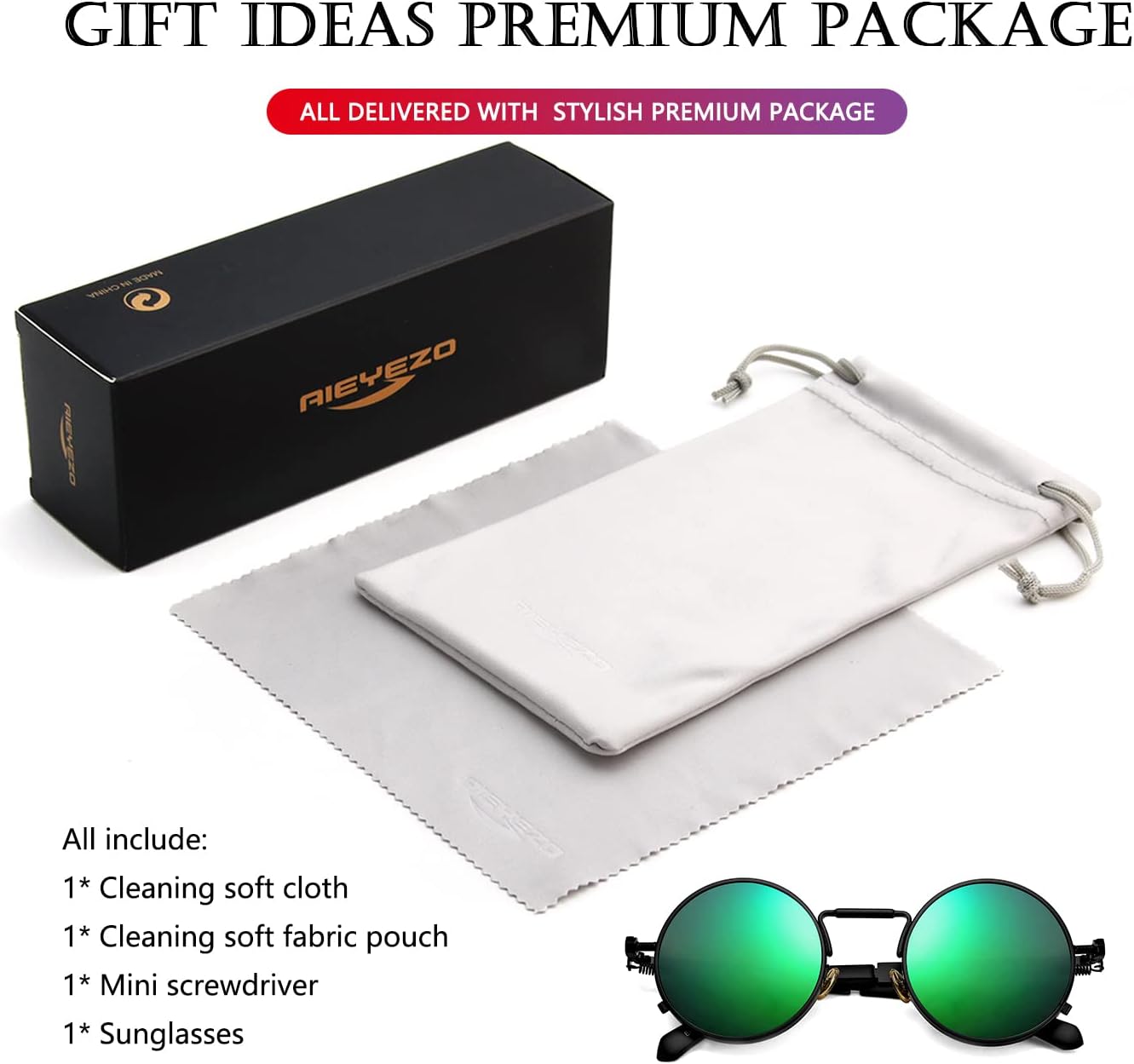 AIEYEZO Round Steampunk Sunglasses Trendy Retro Circle Glasses Gothic Metal Frame 100% UV Blocking Lens - Image 7