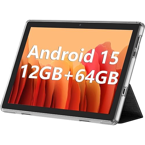 ECOPAD 10.1 Inch Tablet, Android 15 Tablets 12GB(4+8) RAM / 64GB ROM / 1TB SD Card Expansion, 1280x800 IPS HD Touchscreen, 6000mAh Battery, Bluetooth 5.0, Dual Cameras, GMS, Dual Band WiFi, Black