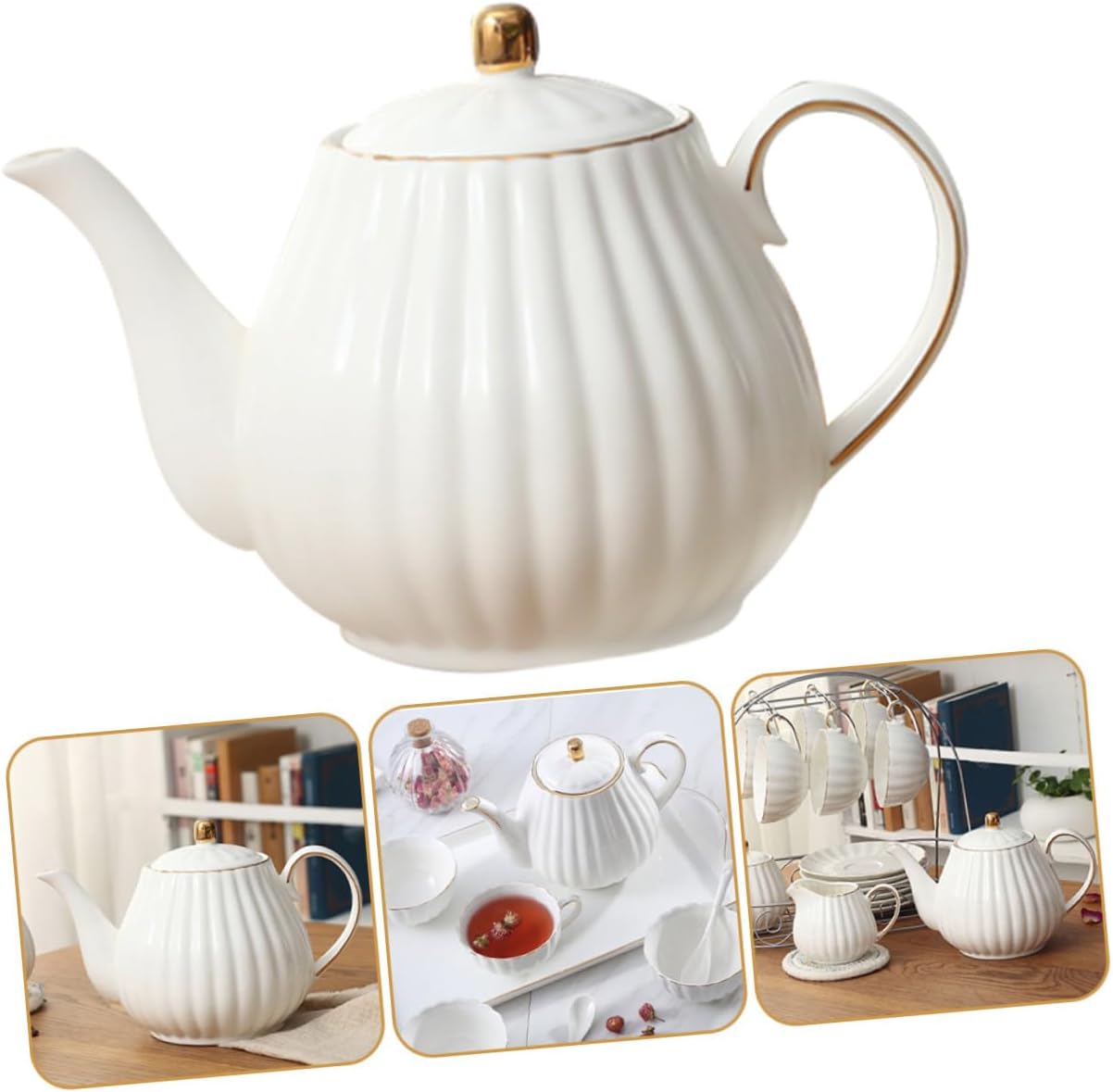 Homoyoyo European Style Ceramic Teapot with Elegant Design for Afternoon Tea and Coffee Water Pot for Home