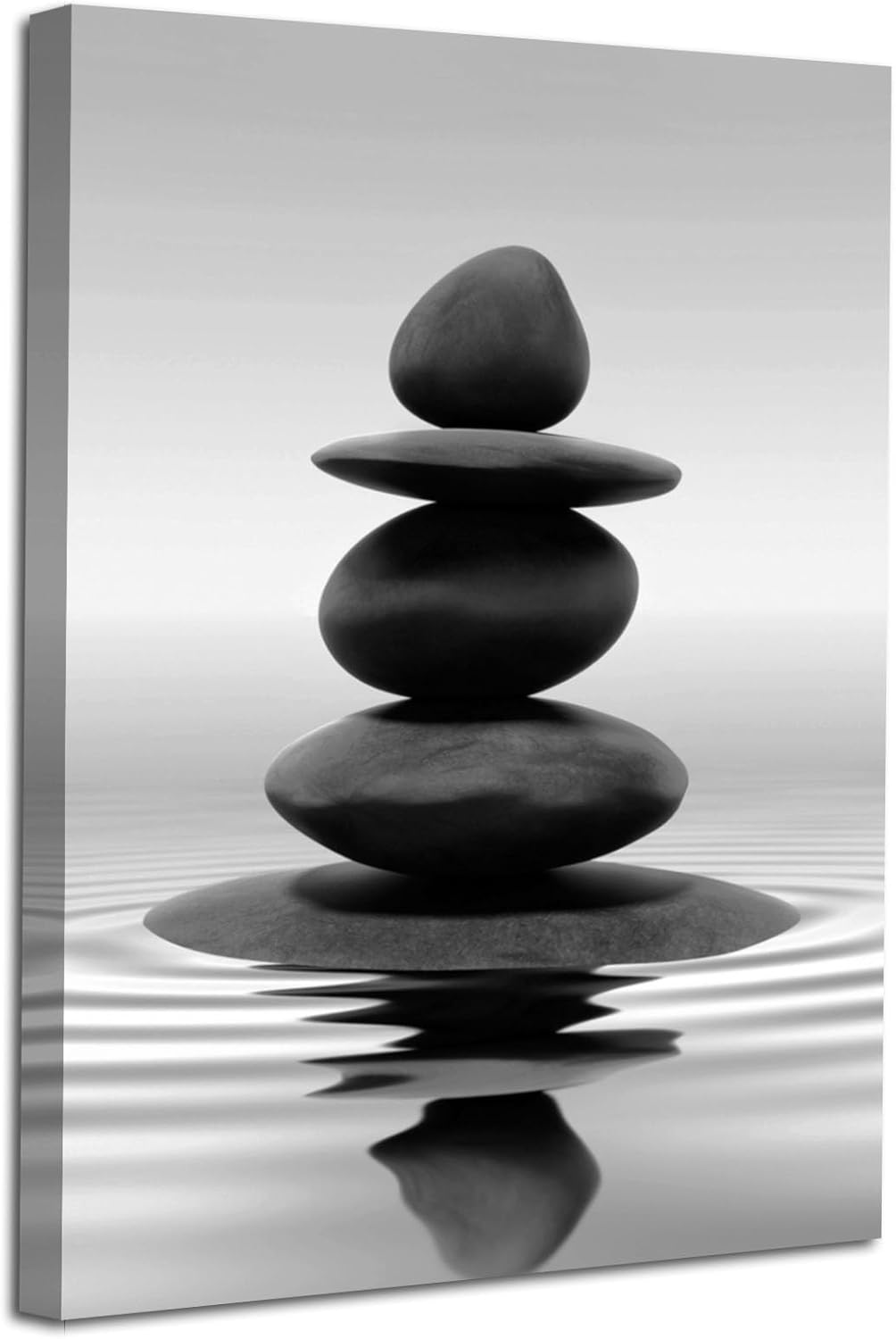 LZIMU Black and White Zen Wall Art Stones in Water Pictures Print on Canvas for Bathroom Yoga Meditation Spa Room Living Room Bedroom Wall Decorations Framed (Zen-1, 16"x20" (40x50cm)) Zen-1 16.00" x 20.00"