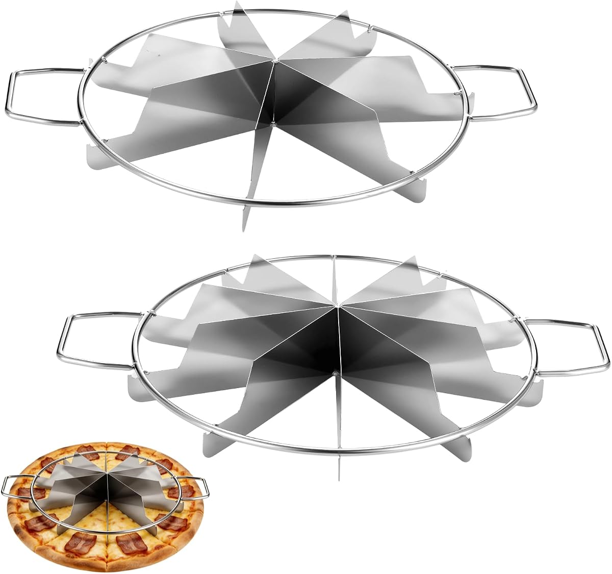 2 cortadores de tartas de 7 rebanadas y 10 rebanadas, divisor de pizza de acero inoxidable con asas laterales, marcador de pastelería redondo profesional para control de porciones, adecuado para tartas, tartas, postres