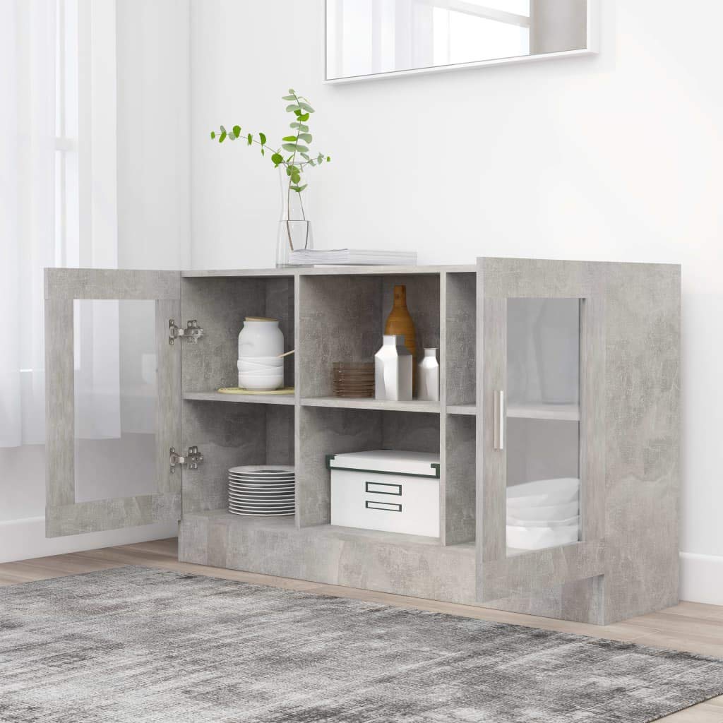 Armadietto con Vetrina Grigio Cemento 120x30,5x70 cm Truciolato