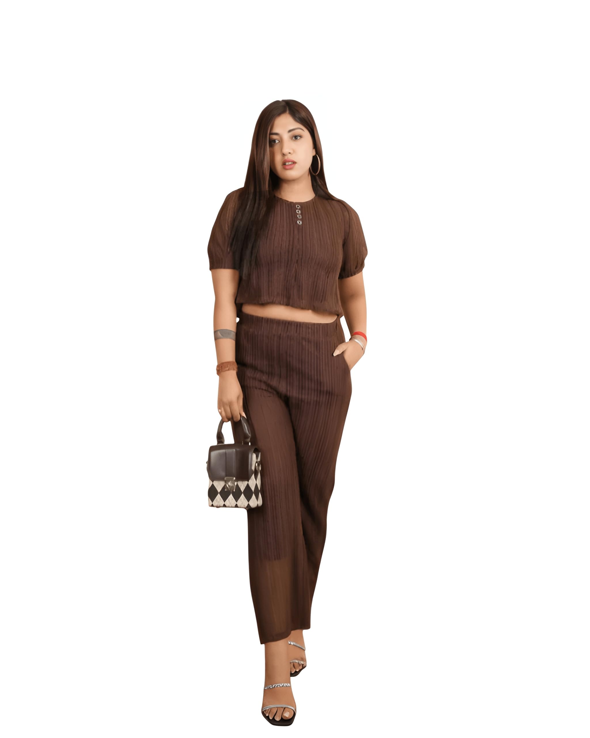 Women's Crochet Co-Ord Set, Free Size, Rust Brown, Korean Net, Relaxed Fit, Boho, Casual Semi-Sheer Pattern, Hand Wash-picture-36