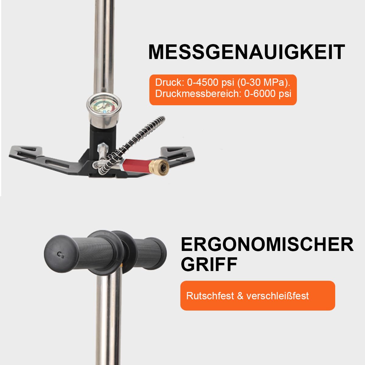 PCP Handpumpe, Hochdruckluftpumpe,3 Stufen 4500 psi Luftgewehrpumpe,PCP Handluftpumpe mit Manometer für Luftpistole Bootsreifen Kajaks Autoreifen Motorrädern