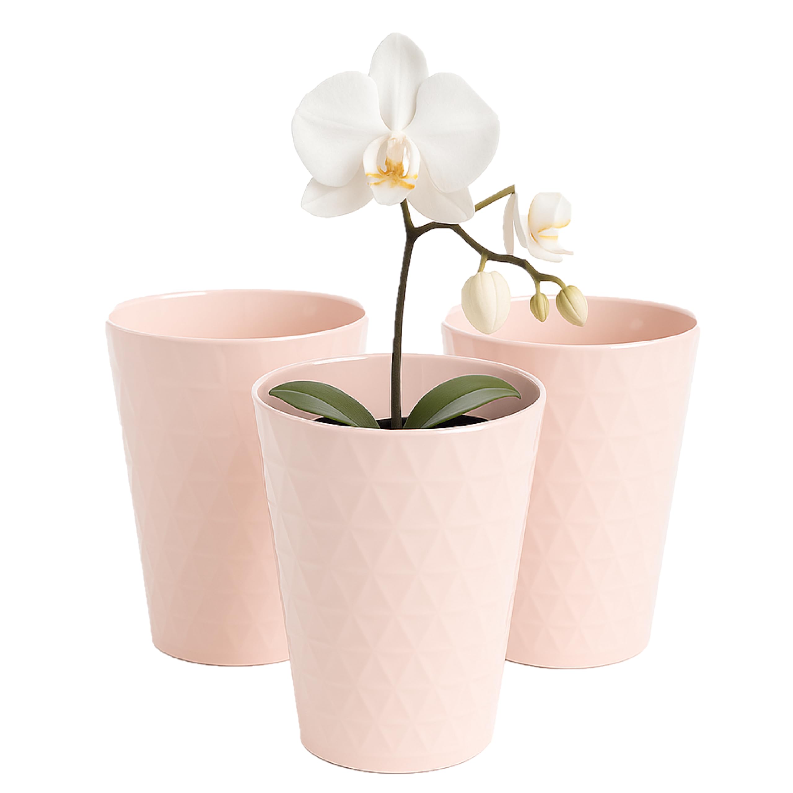 Home Garden Ornaments Pink Plant Pots Indoor Orchid Pots 3 Pcs Glossy & Pearly Look Durable Indoor Plant Pot For Plants & Flowers (13 Cm / 5.1 Inch )