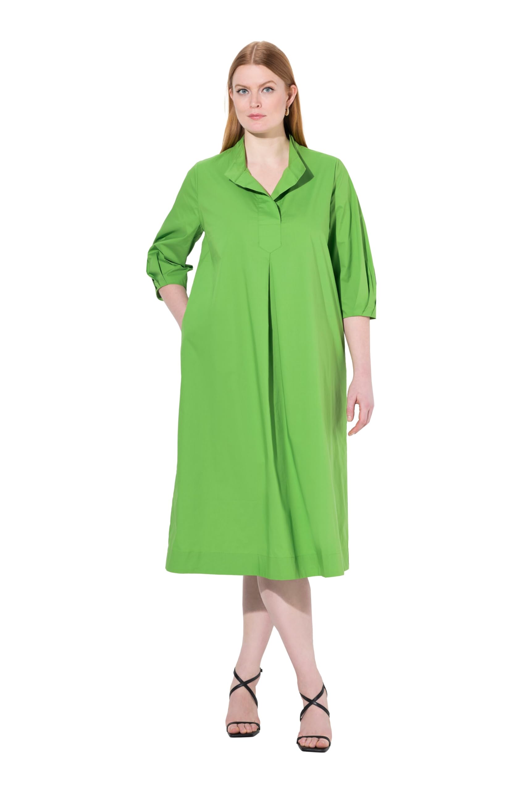 Ulla Popken Damen große Größen Übergrößen Plus Size Midikleid, Papertouch, A-Linie, Stehkragen, 3/4-Arm 838271