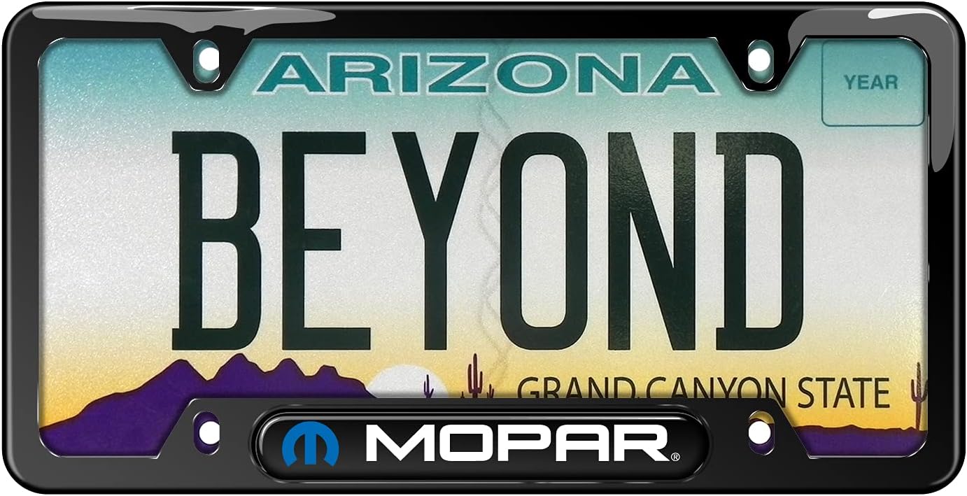 iPick Image Compatible with Mopar Blue Logo Black Insert Black 50 States Stainless Steel License Plate Frame