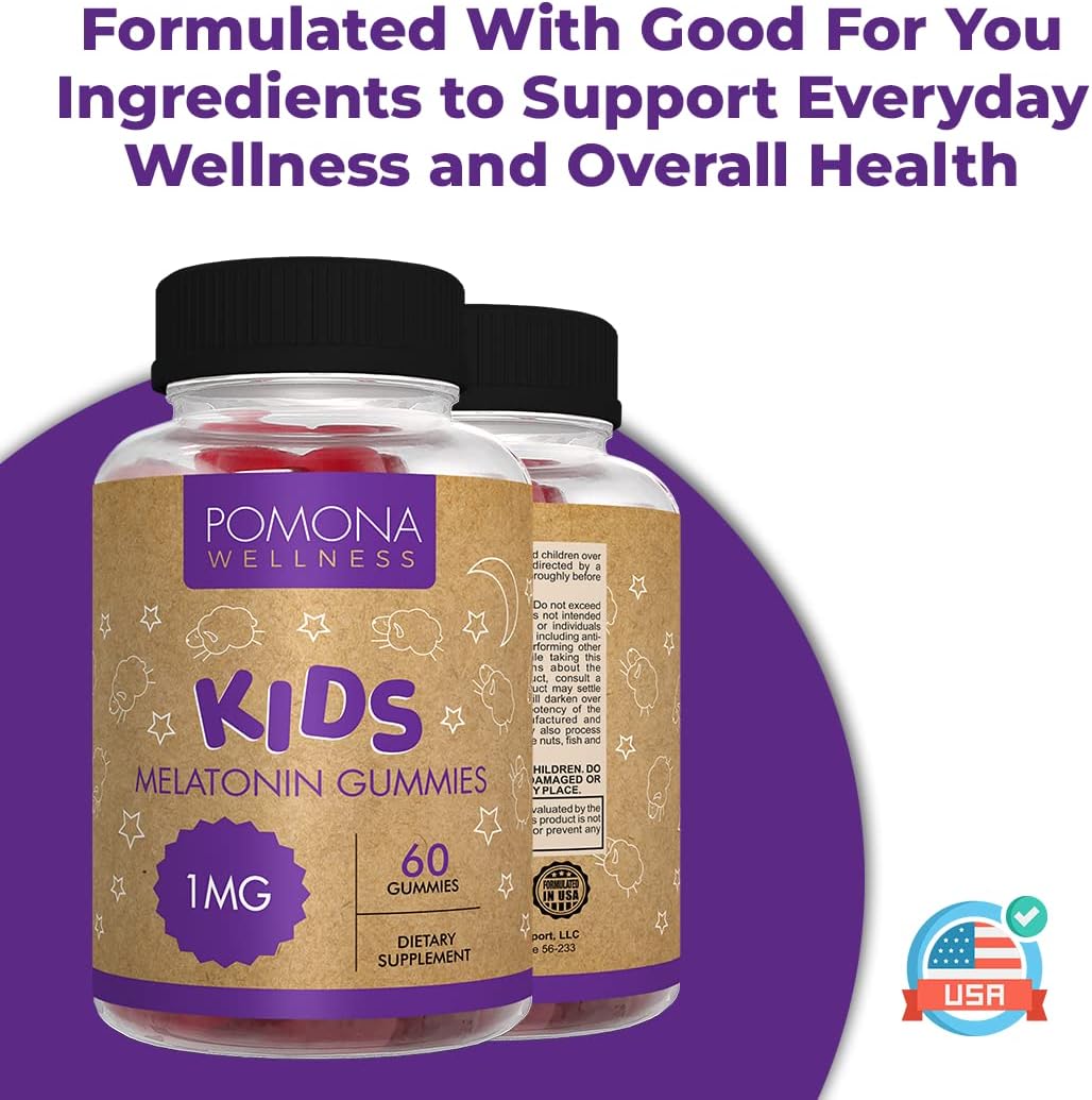 Pomona Wellness Kids Melatonin Gummies, Supports Healthy Sleep Cycle for Children, Strawberry, Low Sugar