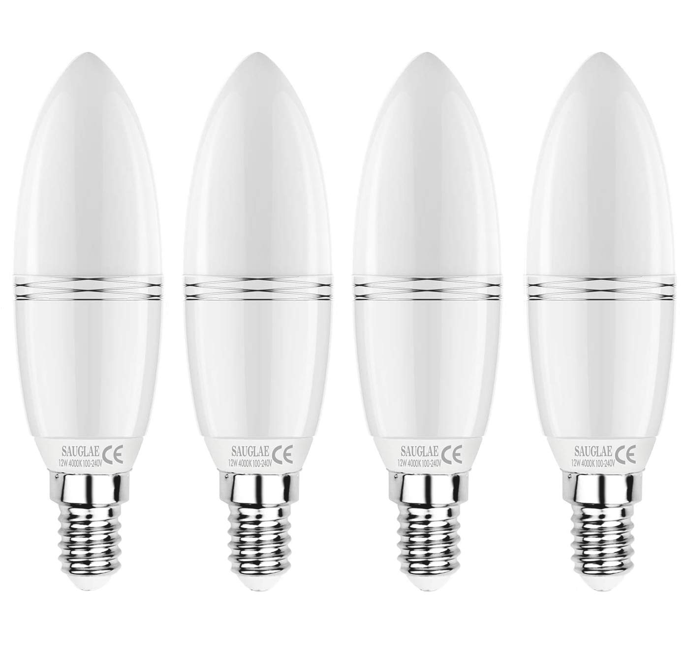 SAUGLAE E14 LED Kerzen Lampe 12W, 100W Glühbirnen äquivalent, 4000K Neutralweiß, Nicht Dimmbar, 1380Lm, Kleine Edison Schraube Kerze Birne, 4er Pack