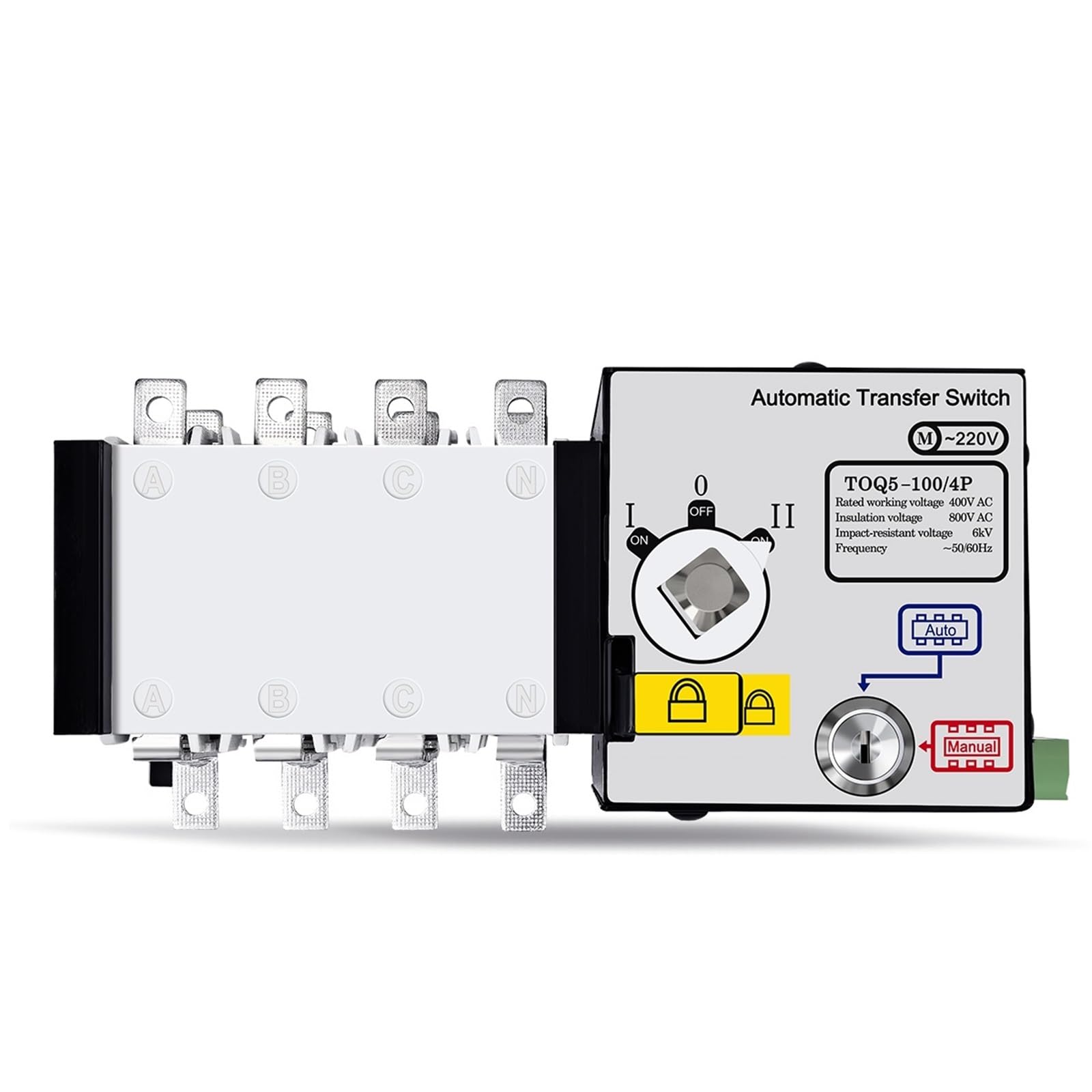 Interruptor de transferencia automático Clase PC con conmutación manual y doble entrada 400V 7