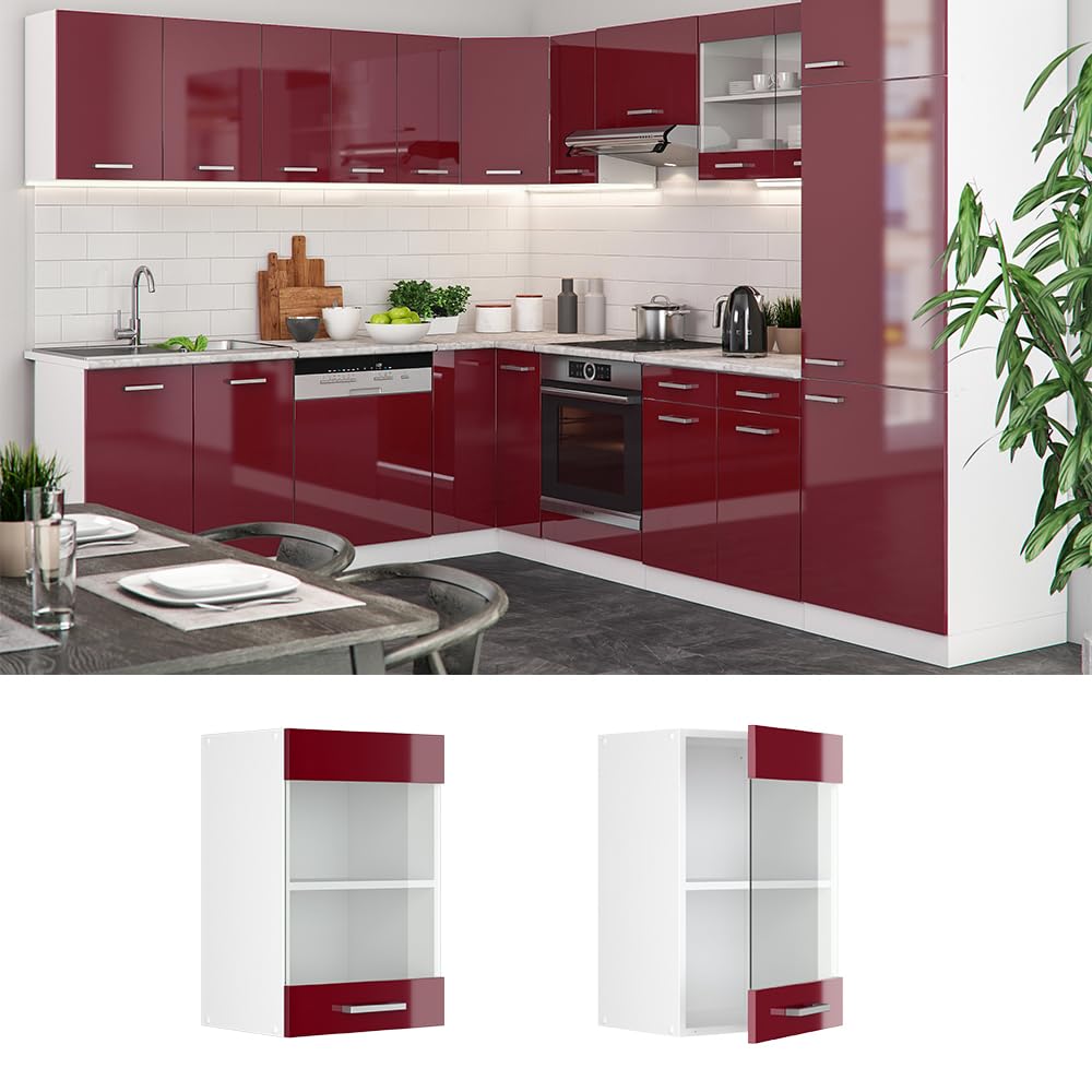 Vicco Mobile da cucina in vetro R-Line, Rosso lucido, 40 cm