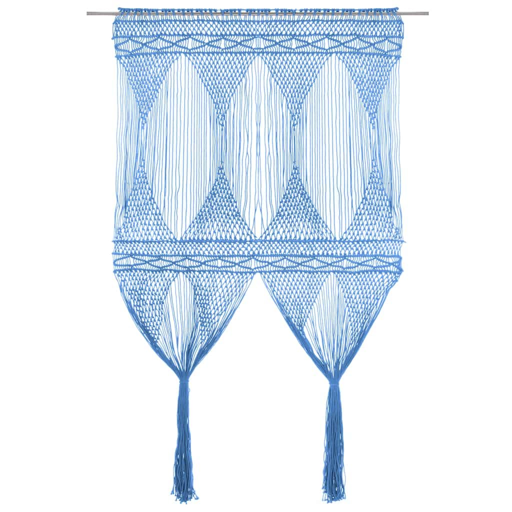 Rideau en macramé Bleu 140x240 cm en Coton et Polyester pour Porte fenêtre séparation pièce décoration intérieur Salon Chambre Cuisine