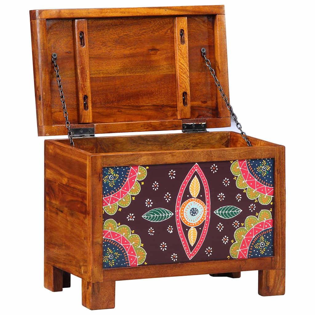 Boîte de rangement rectangulaire en bois d'acacia massif - Multicolore - 50 x 30 x 40 cm
