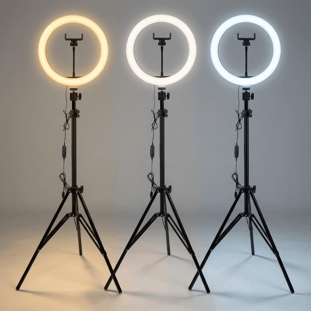 Luméon 30cm Ringlicht mit Stativ – 12 Zoll Ringlampe für Streaming, Selfies, Make-Up, Fotografie, 10 Helligkeitsstufen