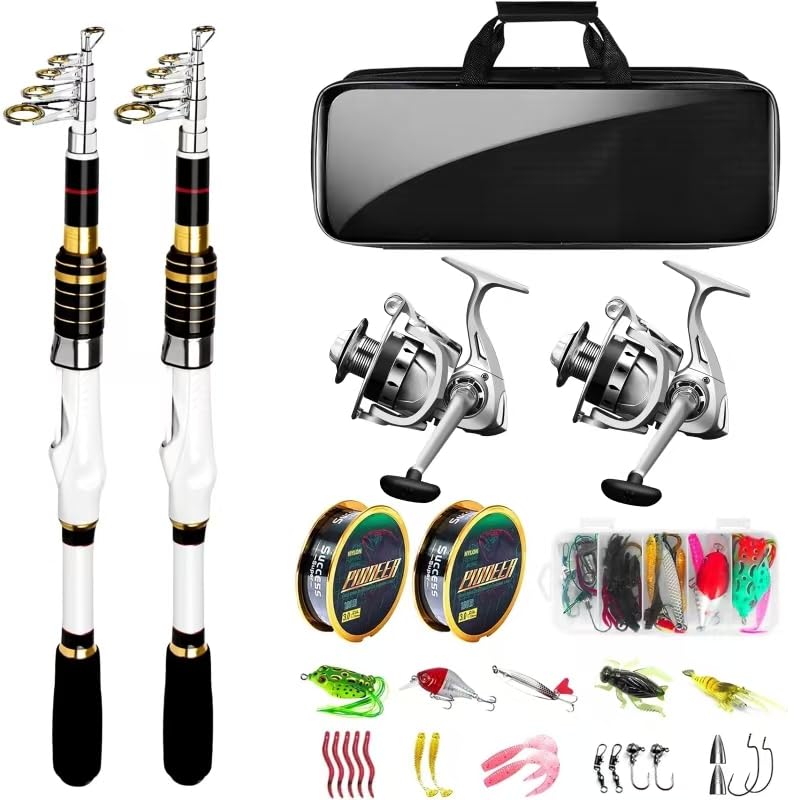 White Fishing Rods and Reels Combo - 2PCS 5.9FT 6.89FT Telescopic Carbon Fiber Travel Pole...