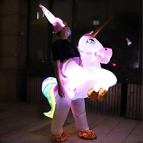 Miniatura 2 de Disfraz inflable para adultos, disfraz de dinosaurio T-REX, disfraz de unicornio con luz LED, Halloween (adulto, unicornio 2)