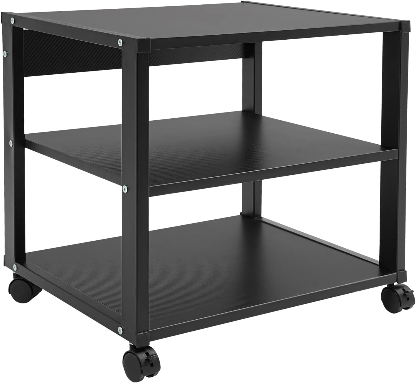 3-Tier AV Media Stand Audio Tower with 4 Lockable Universal Wheels Movable Audio Media Stand with Top Corner Shelf for Record Player, Stereo Components, DVD Players (19.7 * 15.7 * 19.1in)