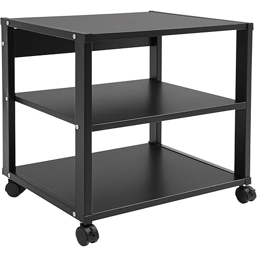3-Tier AV Media Stand, Audio-Video Media Stand with Wheels, Corner Shelf for Record Player Audio Rack Tower for Speakers & Multimedia Equipment