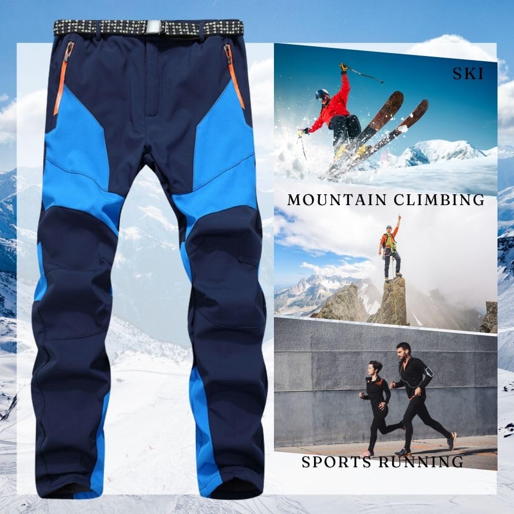 Pantalon de randonnée pour homme - Imperméable - Coupe-vent - Doublure chaude - Pantalon de ski - Pantalon softshell chaud - Pantalon d'hiver - Pantalon d'extérieur - Pantalon de snowboard