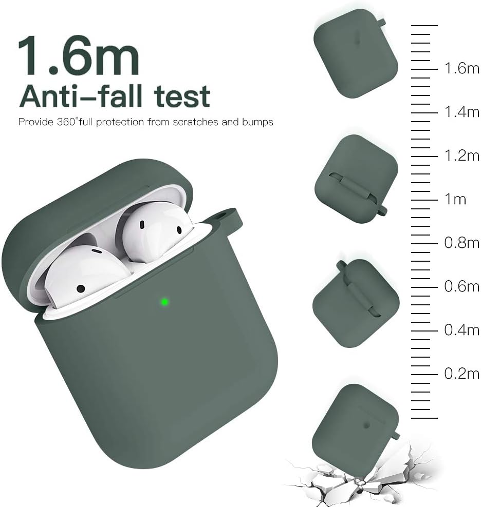 CTYBB for Airpod Case,Silicone Airpods Case Cover with Fur Ball Keychain Compatible with Apple Airpods 2/1 (Front LED Visible) Olive Green