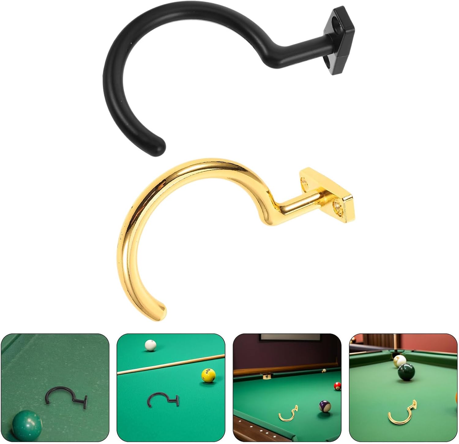 Milisten 4 Pieces Metal Pool Cue Holder Hooks with Triangle Rack Clips, Wall Mounted Billiard Table Side Cue Hangers in Gold and Black for Snooker and Pool Table Accessories