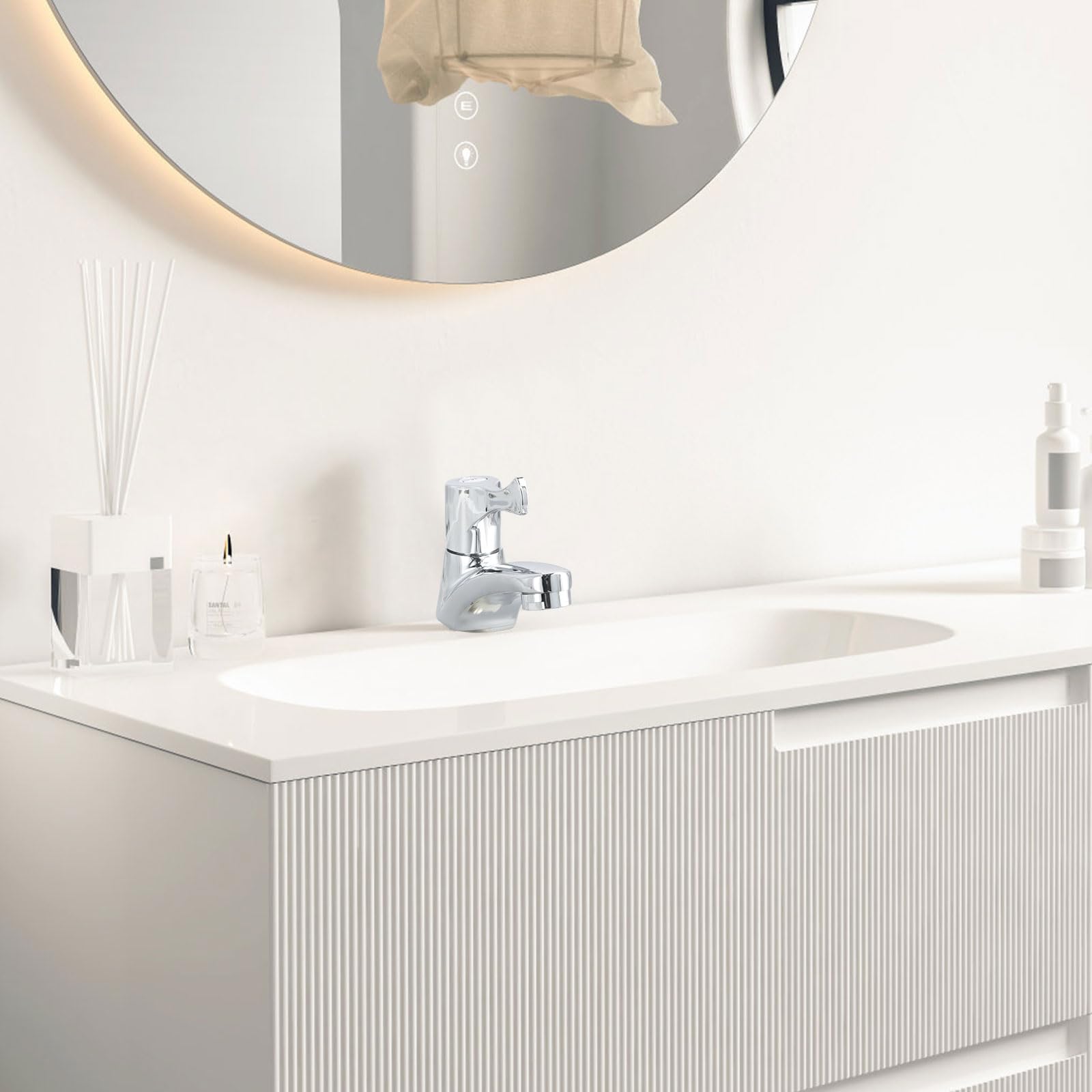 Grifo Agua Fría Individual, Grifo Lavabo Cocina y Baño, Monomando Compacto para Fregadero, Instalación G1/2, Plateado