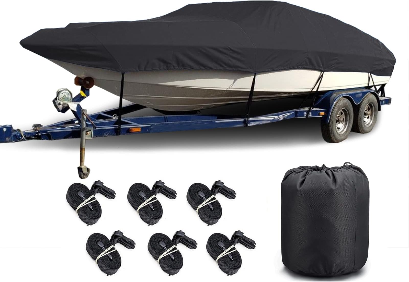 Smart Home Devices, Waterproof Boat Cover Heavy Duty 600D Oxford Fabric All-Weather Trailerable Boat Cover for V-Hull, Tri-Hull, Bass Boat, Pro-Style,