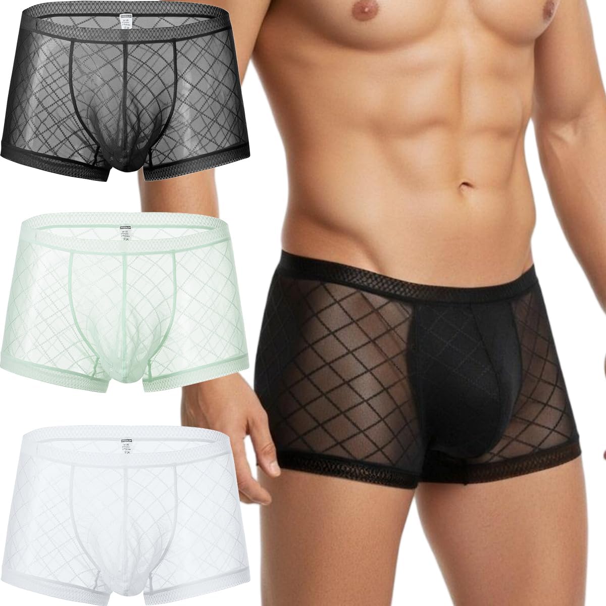 YINYOUYU Mens Sexy Ice Silk Underwear See Through Boxers Super Thin Sheer Trunk Bulge Pouch Boxer Briefs