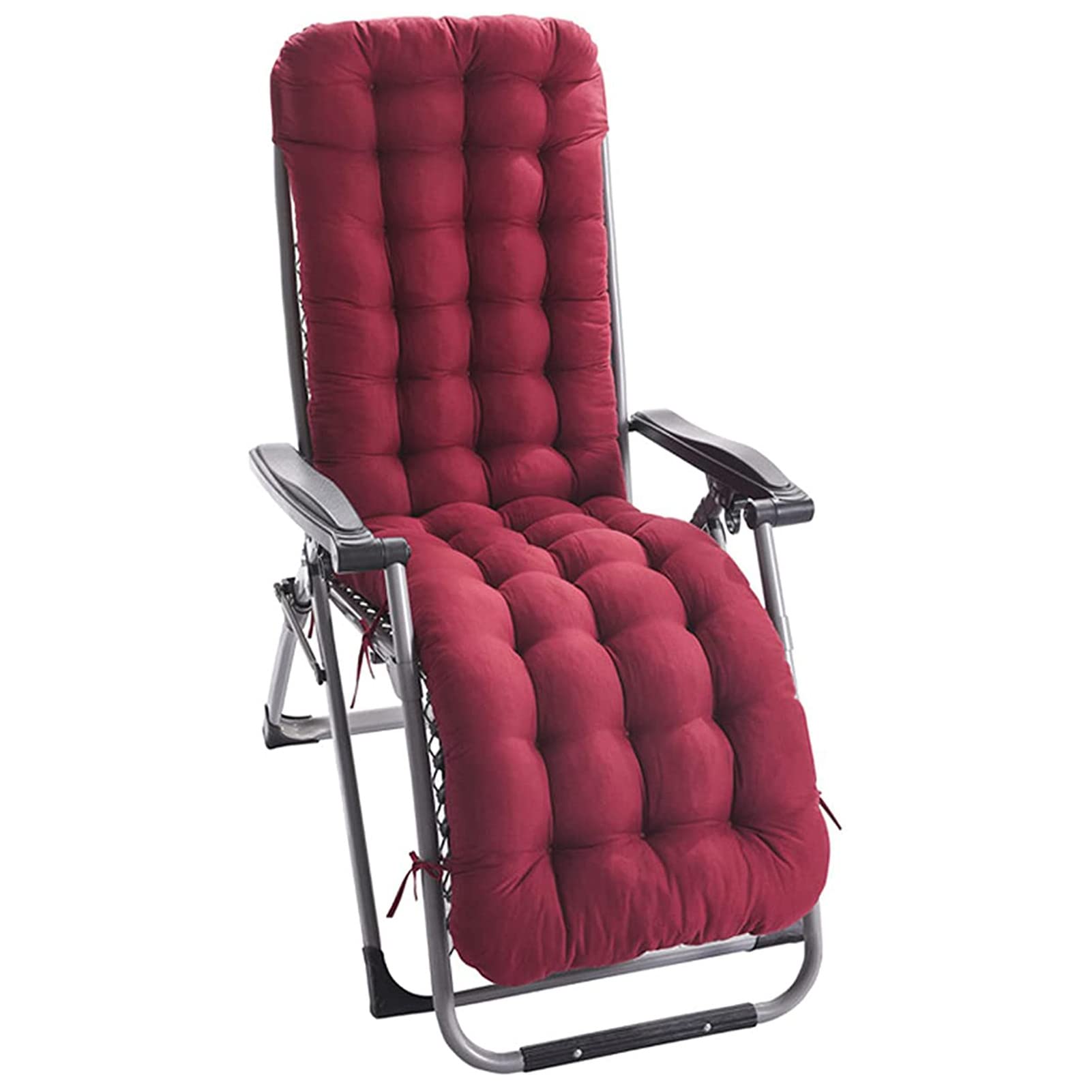 PIPOEI Relaxation Deck Chair Pad Lounger for Travel, 8cm Thick Breathable Deck Chair, Lightweight Sun Lounger for Patio Indoor Outdoor Reclining Cushion - 155x48x8cm(No Deck Chair)(Color:Red Wine)