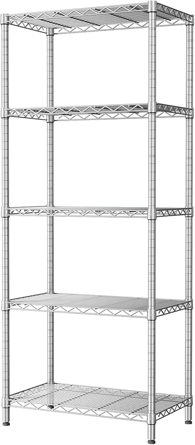 5 Tier Storage Shelves Wire Shelving Unit Shelve Metal Kitchen Laundry Room Organization Home Pantry Closet Bathroom Organizers Garage Rack Estantes para Cocina 14" D x 24" W x 59.5" H Black