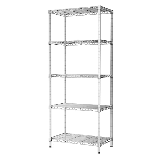SINGAYE 5 Tier Storage Rack Wire Shelving Unit Storage Shelves Metal for Pantry Closet Kitchen Laundry 1000Lbs Capacity 23.2" L x 13.4" W x 59.1" H Silver