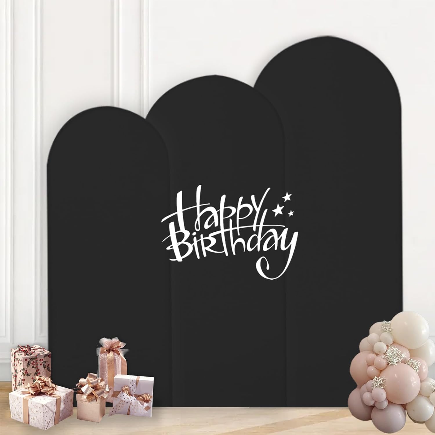 WEERRW Black Arch Backdrop Cover Ballon Arch Stand Covers Set of 3 Spandex Fitted Round Top Chiara Stretchy Backdrop for Wedding Birthday Party Decoration(6FT, 6.6FT, 7.2FT)