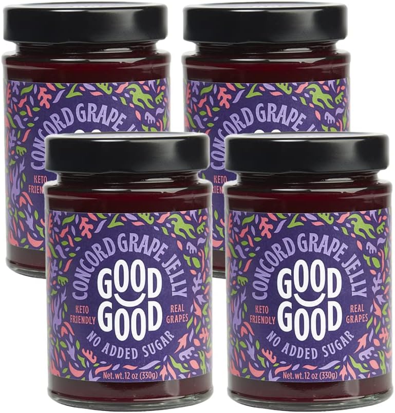 Good Good No Added Sugar Concord Grape Jelly - Keto Friendly Jelly - Low Carb, Low-Calorie and Vegan - Diabetic Friendly - 12oz / 330g (Pack of 4)