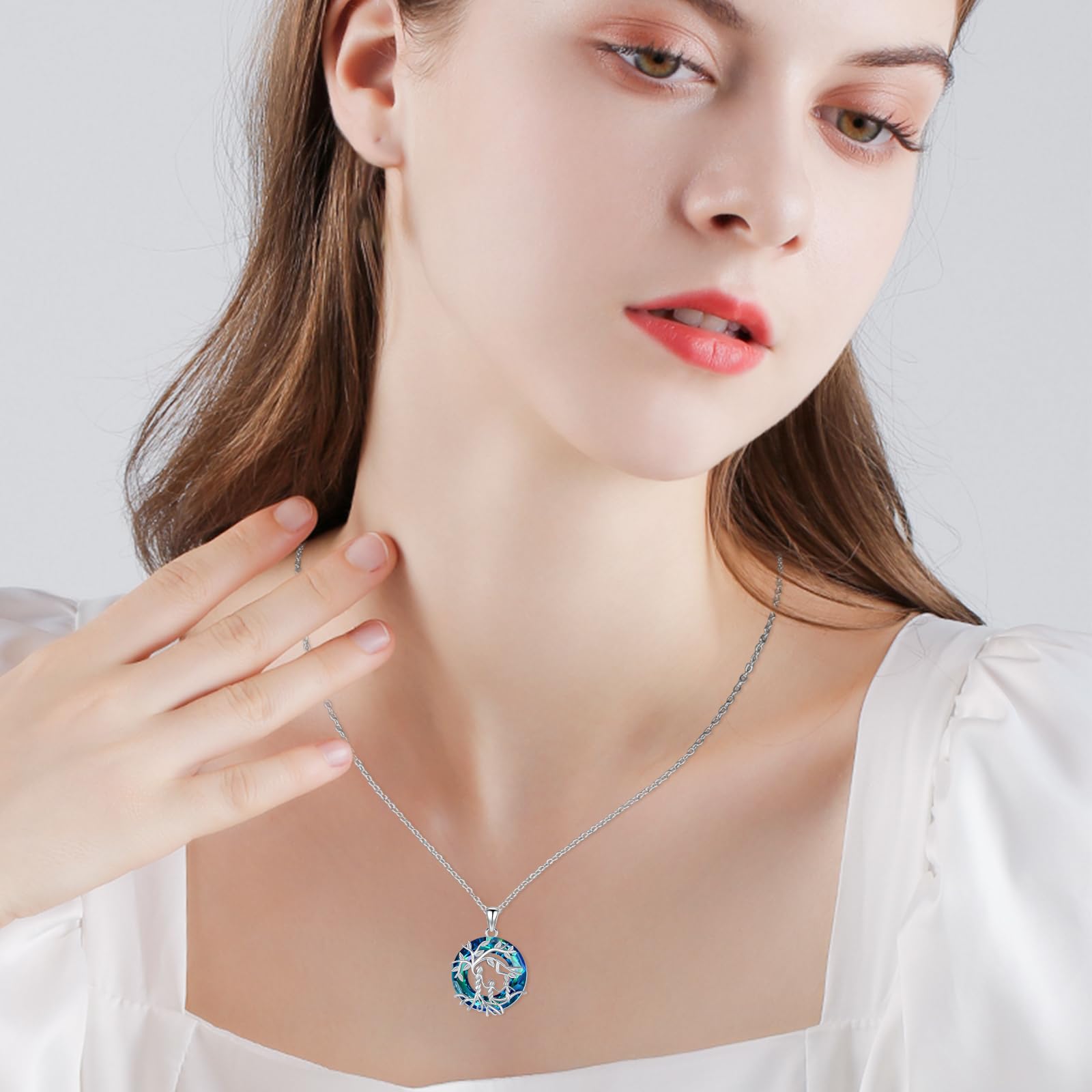 Damen Baum des Lebens Halskette 925 Sterling Silber Mutter Tochter/Sohn Lebensbaum Familie Herz Anhänger Schmuck Geschenke für Mama