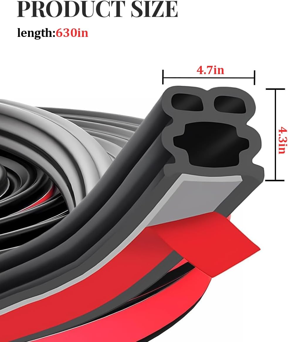 Car Door Seal Strip, 52.49 FT Rubber Self-Adhesive Double Layer Vehicle Seal Weather Stripping, Automotive Window Door Soundproofing Strip, Universal for SUV Caravan Truck