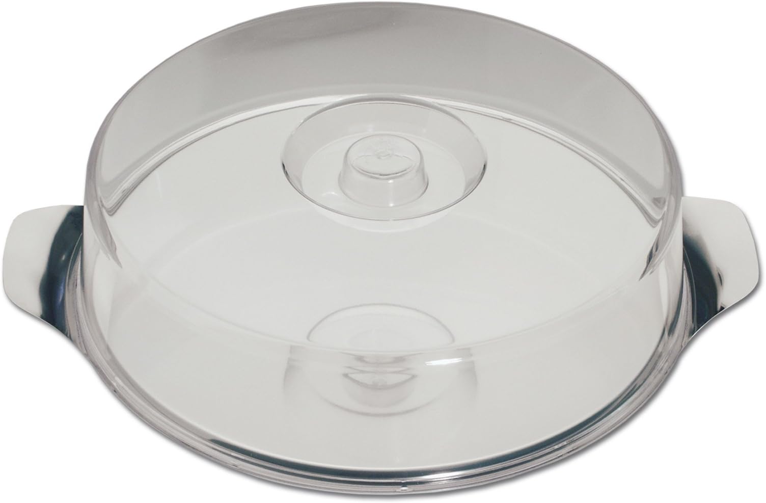 CHG Cake Plate 30cm from Stainless Steel with Flat lid, Silver, 30 x 30 x 7 cm