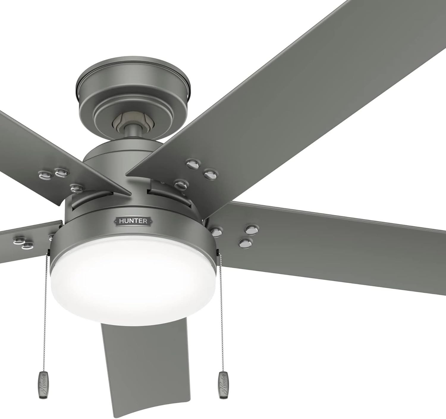 Hunter Fan 52 Inch Casual Matte Silver Finish Outdoor Ceiling Fan with LED Light Kit and Pull Chain (Renewed)