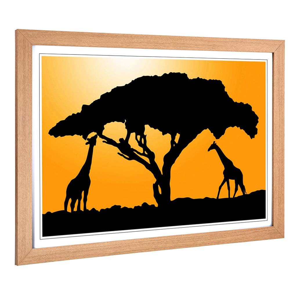 Big Box Art Framed Print of Giraffe Silhouette at Sunset Design | Wall Art Picture | Home Decor for Kitchen, Living, Dining Room, Bedroom, Hallway, Office, Oak, A2 / 24.5x18 Inch / 62x45cm
