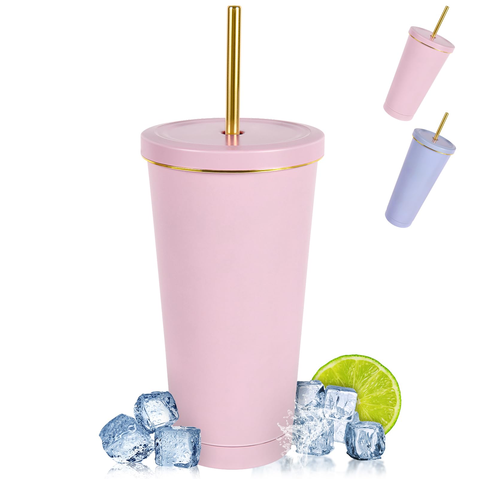 flintronic Tumbler with Straw and Lid, 500 ML/17 OZ Leakproof Insulated Thermal Mug
