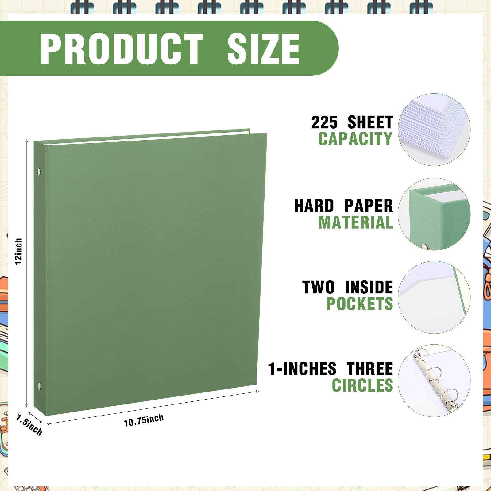 Ctosree 10 Pcs 1 Inch Heavy Duty 3 Ring Binder with 2 Pockets