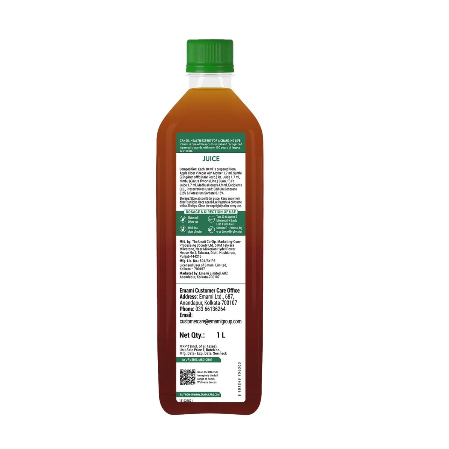 Zandu Lean & Slim Juice 1 Litre With Honey & Apple Cider Vinegar, Helps Maintain Healthy Weight & Boosts Metabolism|100% Ayurvedic And Natural - Image 8 thumbnail
