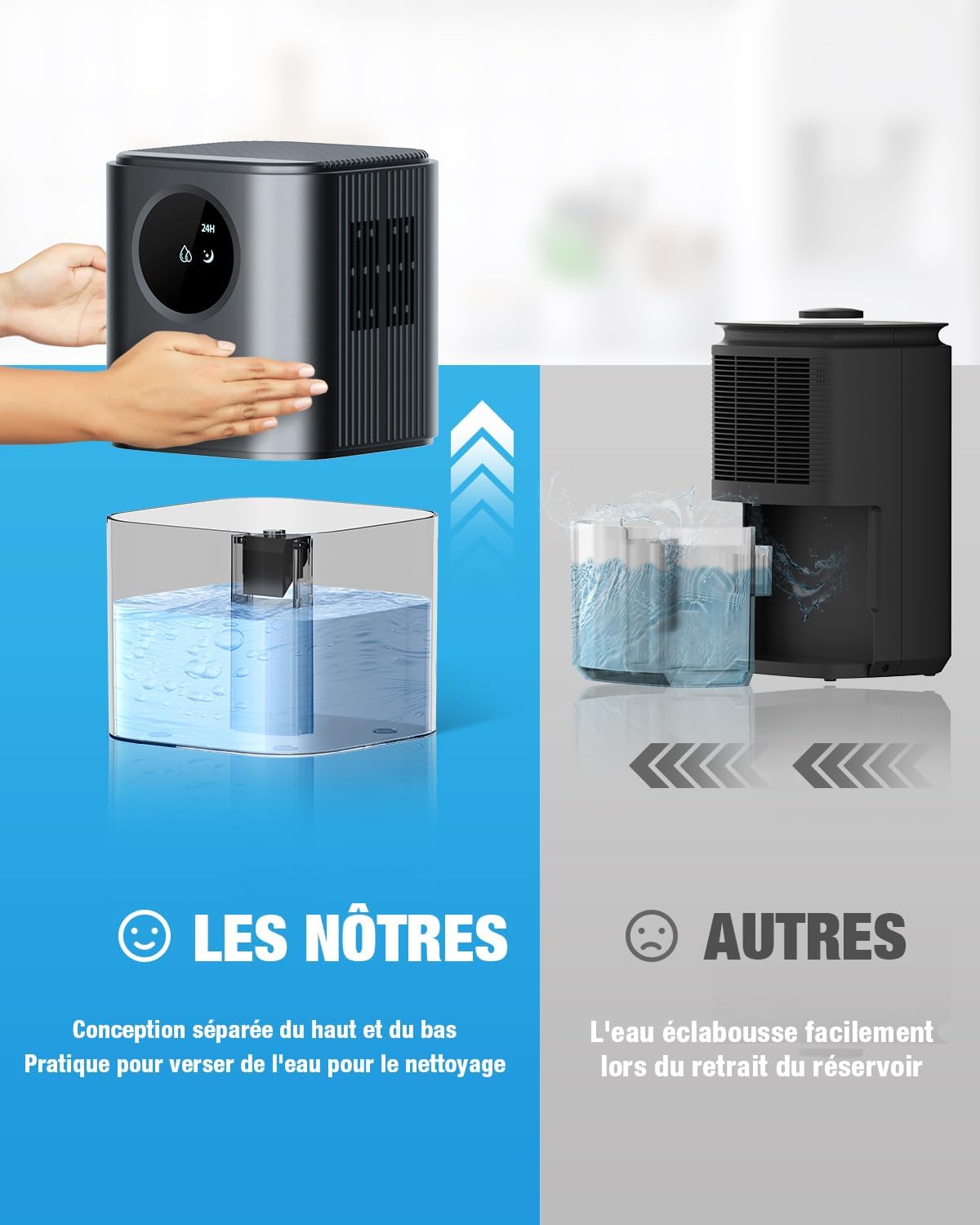 Homtronics Dehumidifier water tank removal comparison