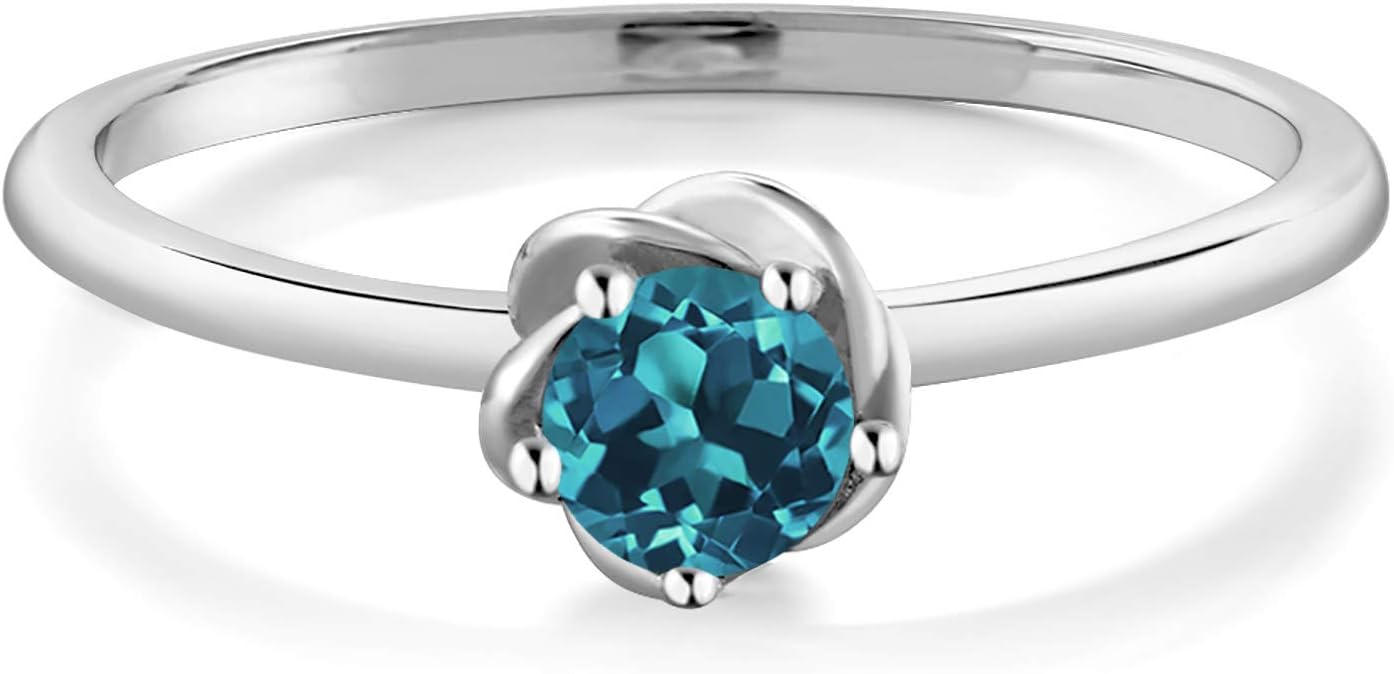 Gem Stone King 10K White Gold 5MM Round Gemstone Birthstone Solitaire Engagement Ring | Wedding Anniversary Promise Gold Ring For Women | Available In Size 5, 6, 7, 8, 9