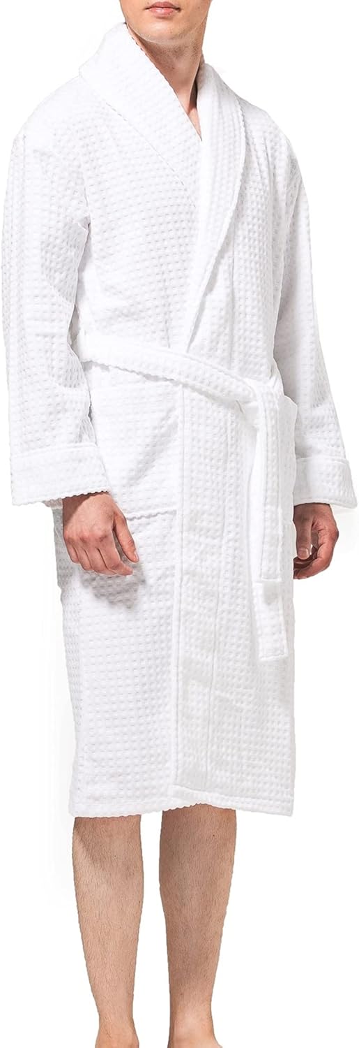 Alpine Swiss Dario Mens Luxury Waffle Knit Cotton Bathrobe Shawl Collar Hotel Spa Robe