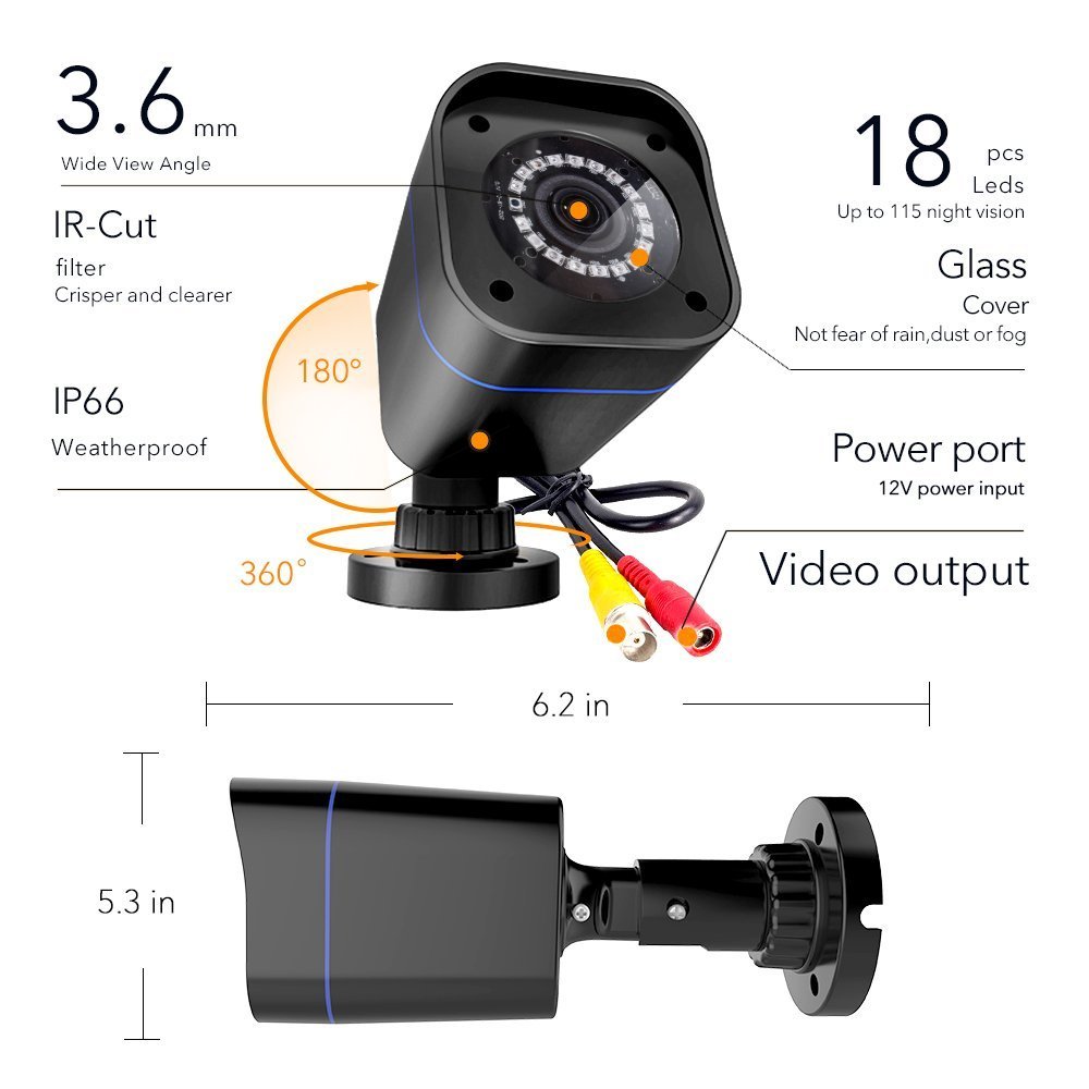 720P HD-AHD Security Camera System 8 Channel 1080H DVR Video Recorder with 1TB Surveillance Hard Disk Drive Pre-Installed and (4) 2000TVL Weatherproof Cameras with Build-in IR-Cut Filter